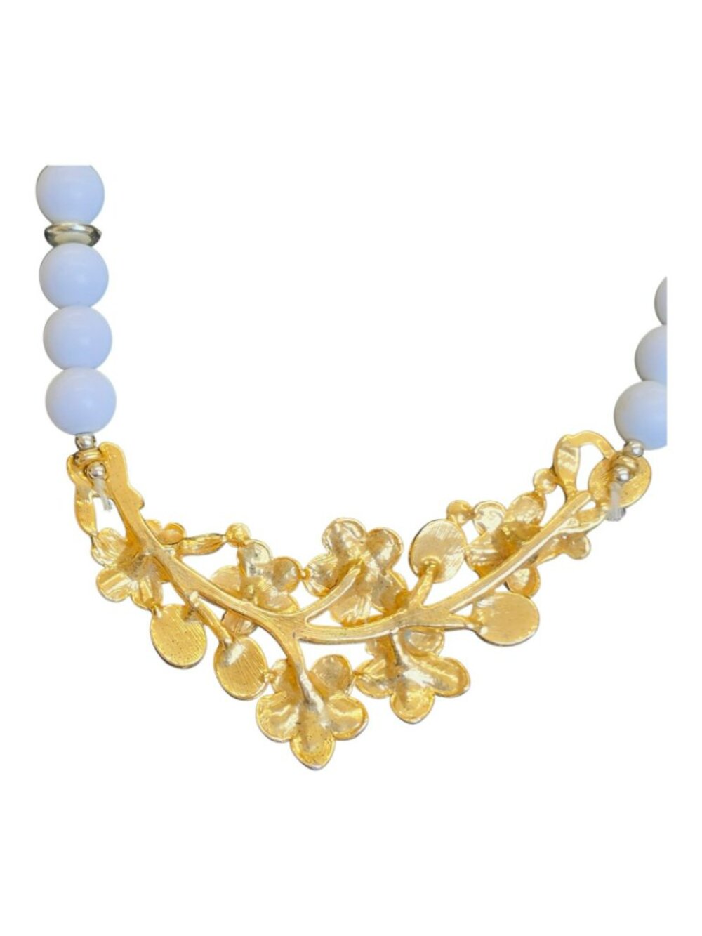 Vintage White & Gold Enamel Floral Beaded Necklace Elegant Jewelry - Picture 6 of 6